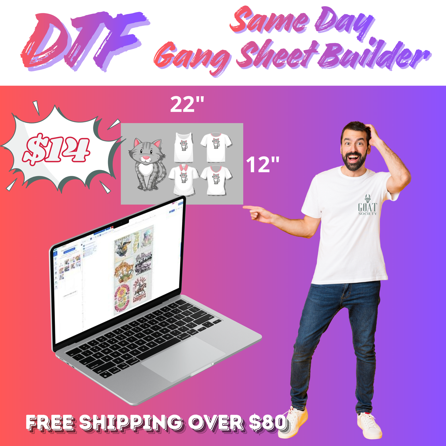 SAME DAY DTF GANG SHEET UPLOAD 22" X 12"