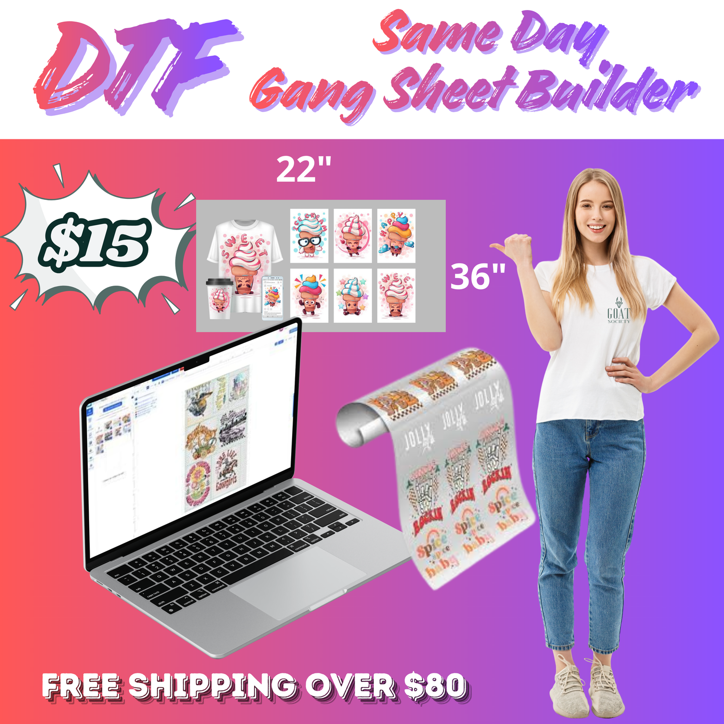 SAME DAY DTF GANG SHEET UPLOAD 22" X 36"