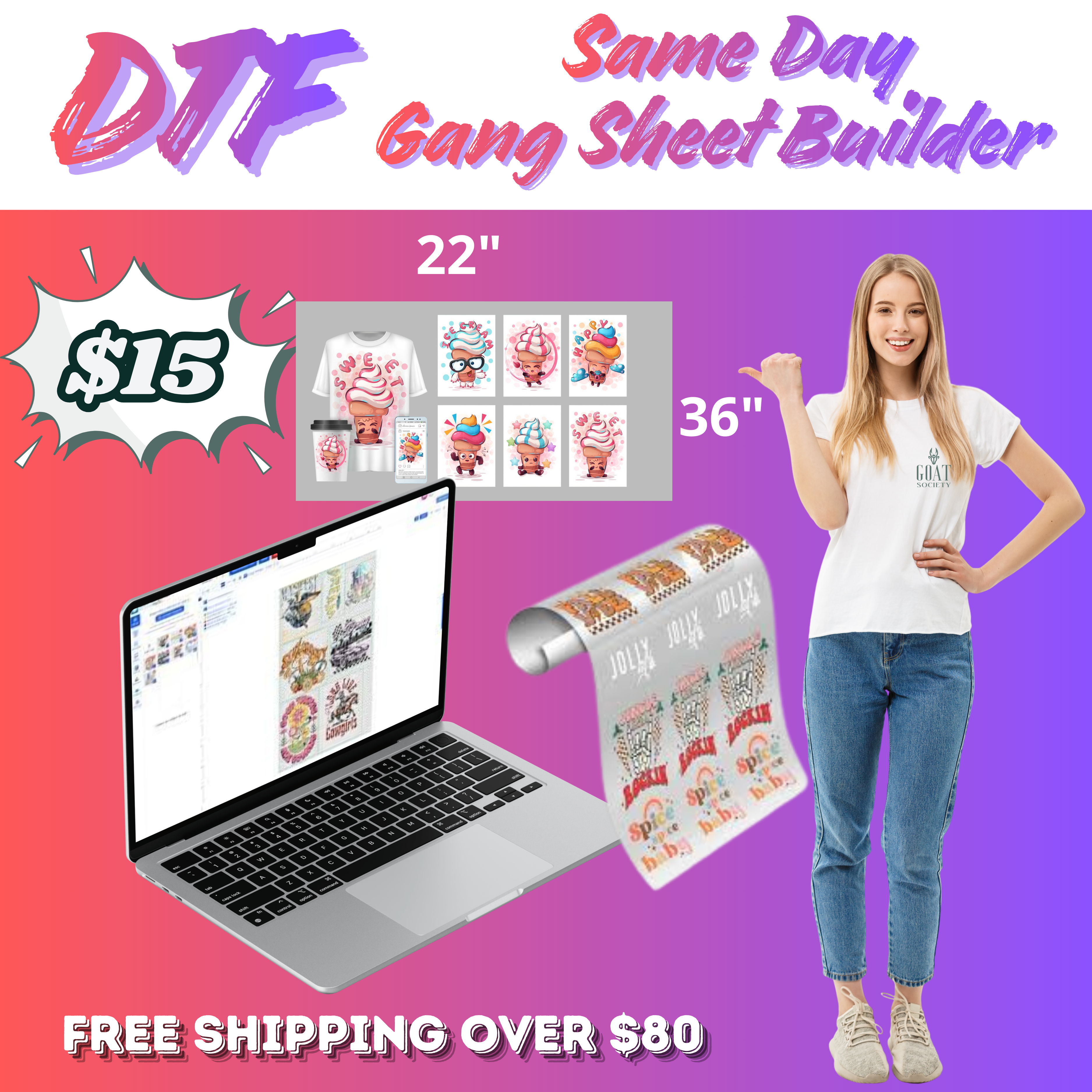 SAME DAY DTF GANG SHEET UPLOAD 22" X 36"