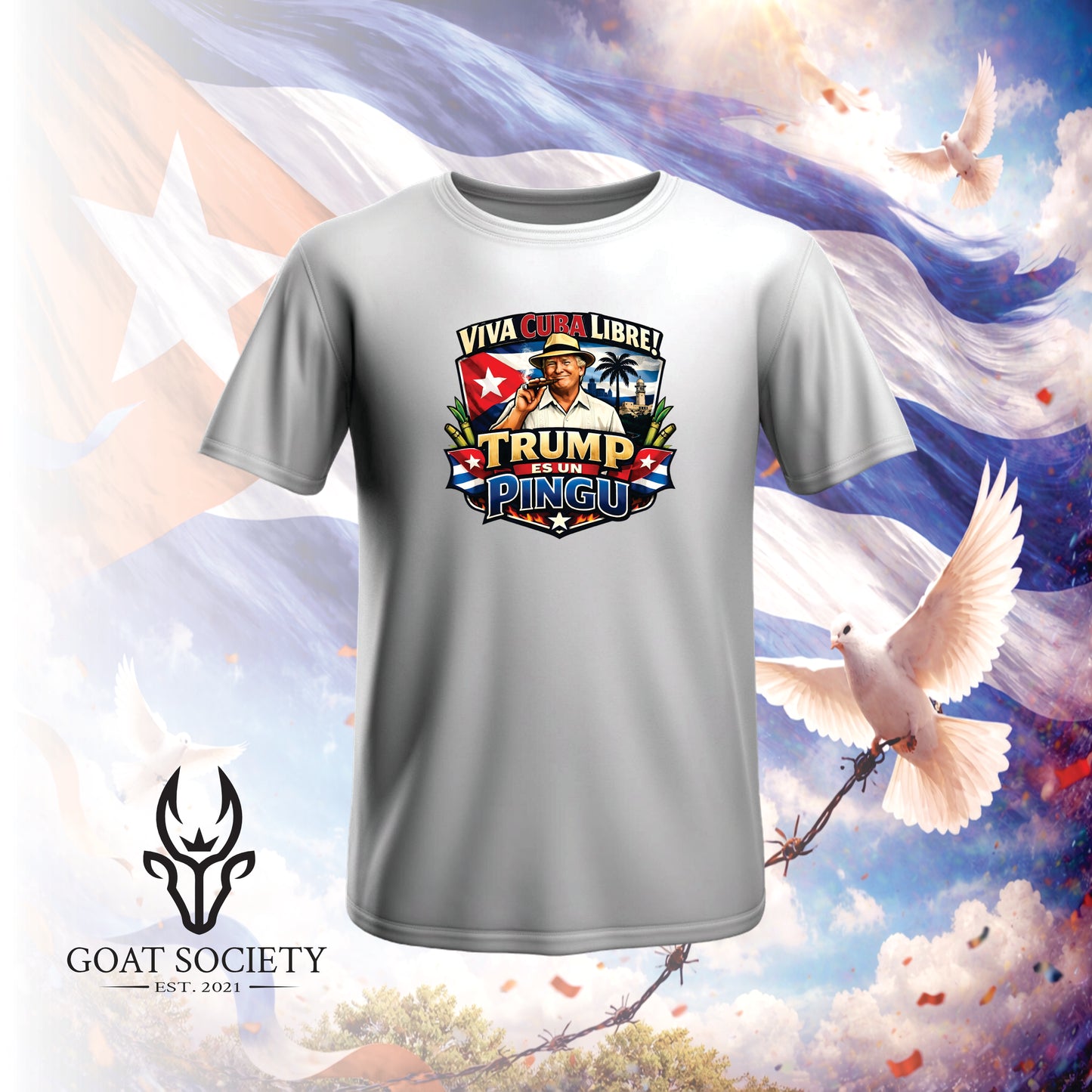 Tshirt VIVA CUBA LIBRE – TRUMP ES UN PINGU | Camiseta Patriótica